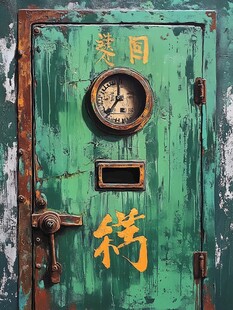 复古绿门配中式元素钟表