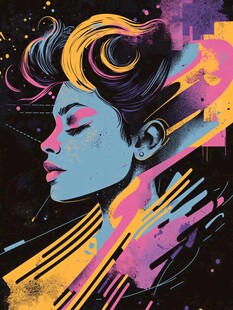 绚丽色彩的时尚女性侧影