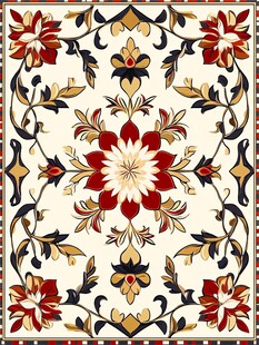 精美花卉图案地毯纹样