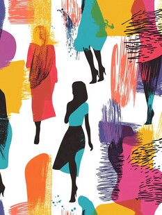 时尚女性剪影多彩背景图