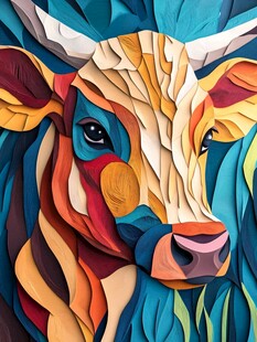 彩色立体风格牛的艺术肖像