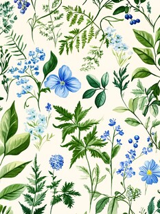 清新蓝绿花卉植物图案