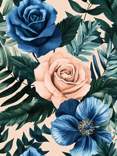蓝粉花卉植物图案设计