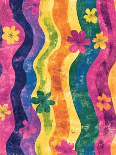 彩色波纹花朵图案背景