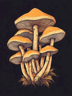 橙色蘑菇群插画