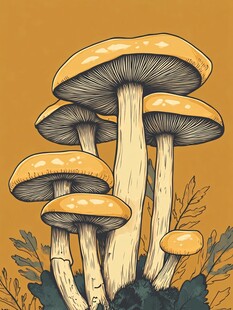 丛生黄蘑菇插画