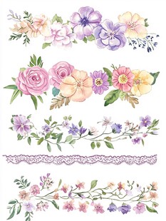 手绘多彩花卉花边图案集