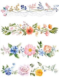手绘水彩花卉花边装饰元素