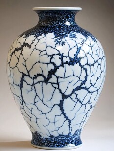 蓝白裂纹瓷花瓶