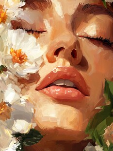 闭眼闻花的唯美女性肖像