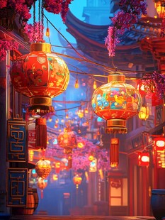 古巷灯笼映出东方韵味