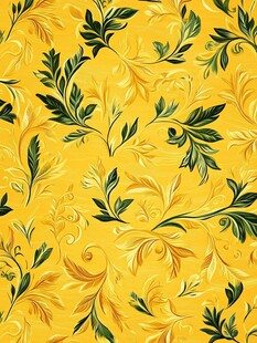 黄色底绿叶花卉图案背景
