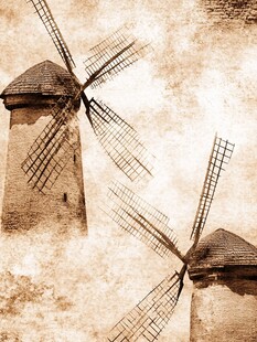 复古风格双风车风景图