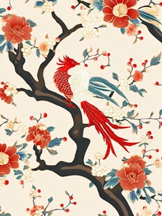 凤栖繁花中式传统图案