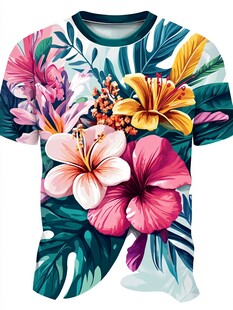 热带花卉图案T恤