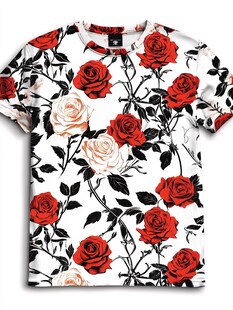 玫瑰印花短袖T恤