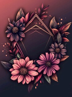 梦幻花卉几何边框插画