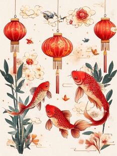 喜庆中式锦鲤灯笼贺图