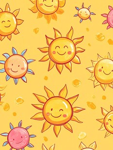 可爱笑脸太阳卡通无缝图案