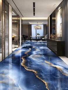 奢华蓝金大理石风走廊地面