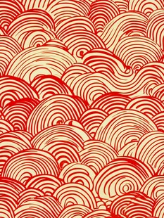 红色波浪纹中式传统图案