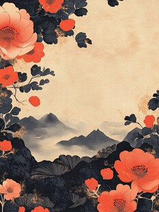 中式山水花卉唯美插画