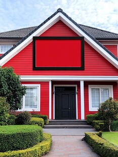 红色小屋前的整洁景观