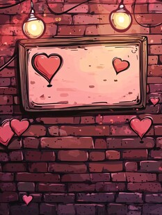 爱心装饰的砖墙温馨画面