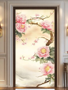 中式牡丹玄关精美壁画