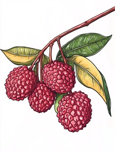 手绘枝头荔枝图