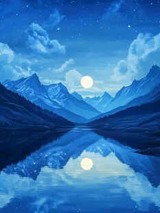 月夜下的静谧山水风光