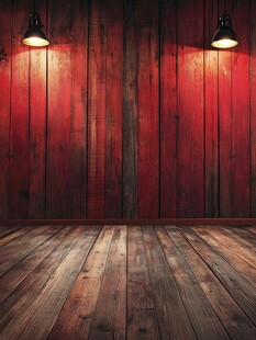 红色木墙木地板暖光场景