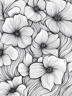 黑白花卉线条图案设计