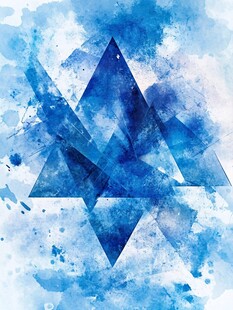 蓝色水彩几何三角抽象画