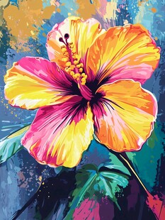 绚丽多彩的扶桑花绘画