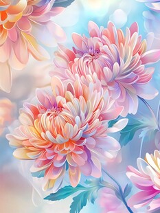 梦幻多彩菊花花卉插画