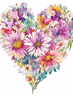 心形花卉水彩画艺术图案