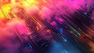 梦幻炫彩的未来城市景观