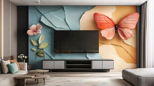 梦幻蝴蝶花卉电视背景墙