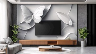简约风客厅的蝴蝶背景墙