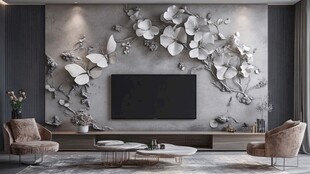 现代客厅浮雕电视背景墙设计