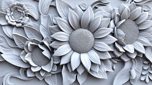 立体灰白花卉浮雕图案