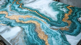 蓝绿金相间的精美流体艺术桌面