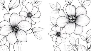 黑白花卉线稿图案设计