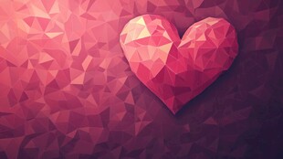 红色多边形爱心背景图
