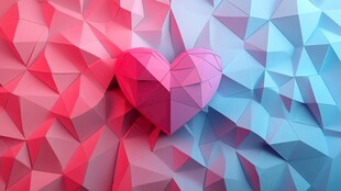 心形镶嵌于多彩几何背景中