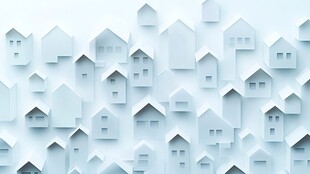 蓝色纸艺风房屋图案背景