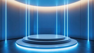 蓝色科技感圆形展示台场景