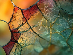 秋日叶脉特写的斑斓之美