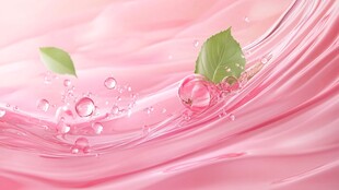 粉色灵动水波与绿叶浆果